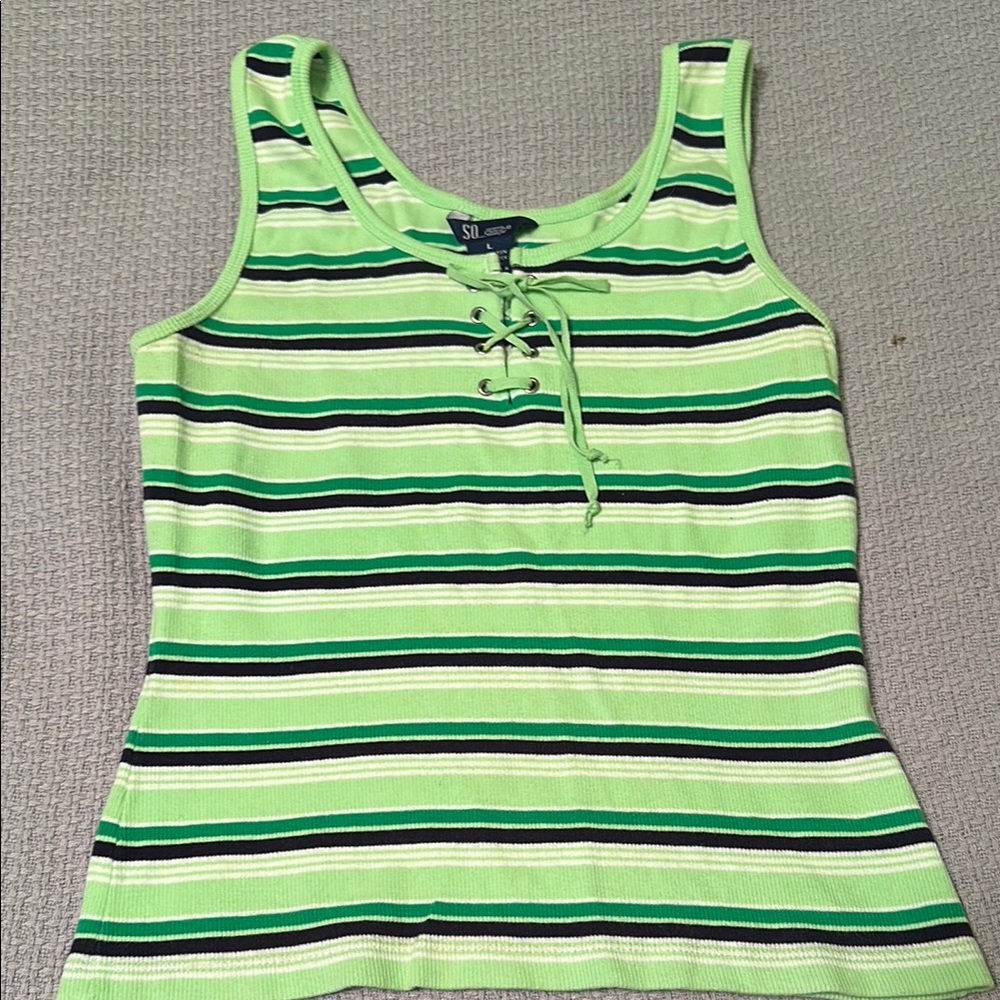 St. John's Bay Green and Blue Tie Front Tank Top
